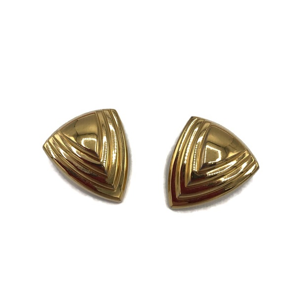 Vintage Christian Dior Triangle Gold Clip Earrings - Picture 9 of 9